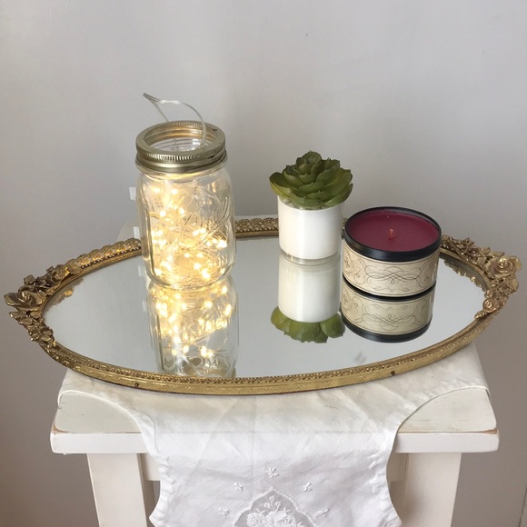 Vintage Other - Vintage Floral Rose Mirror Vanity Tray